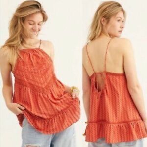 FREE PEOPLE Elisa Lace Tunic Top Keyhole Handkerchief Embroidered Blouse M